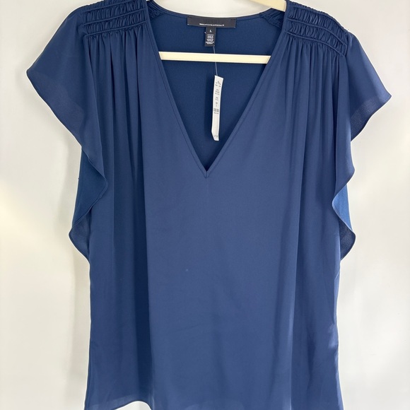 White House Black Market Navy V-Neck Blouse - Picture 1 of 6